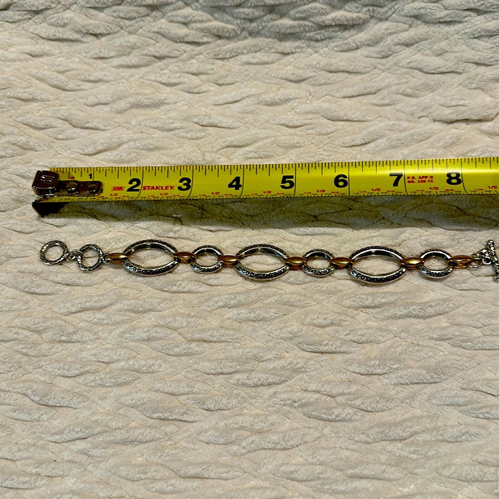 Brighton Alta Silver Gold Link scroll design Toggle Bracelet 8-8.5” nwot